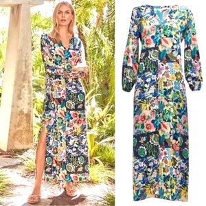 Johnny Was Layla Puff Sleeve Maxi Tunic Cover Up Dress Small NWT